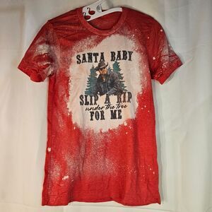 Festive Santa Baby Christmas T-Shirt Bleached Red Holiday Graphic Tee‎